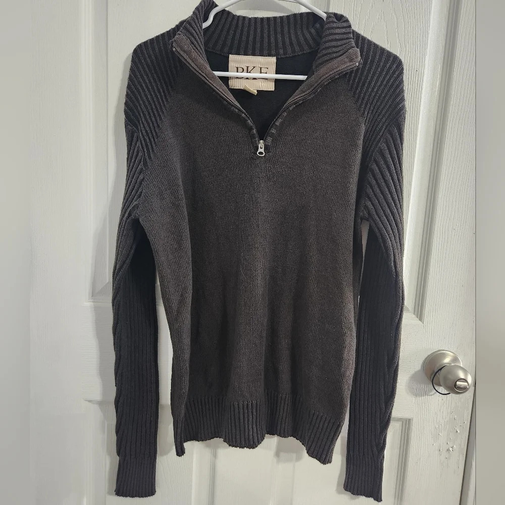 BKE Buckle brown men pullover collared knit sweater stretch men size medium